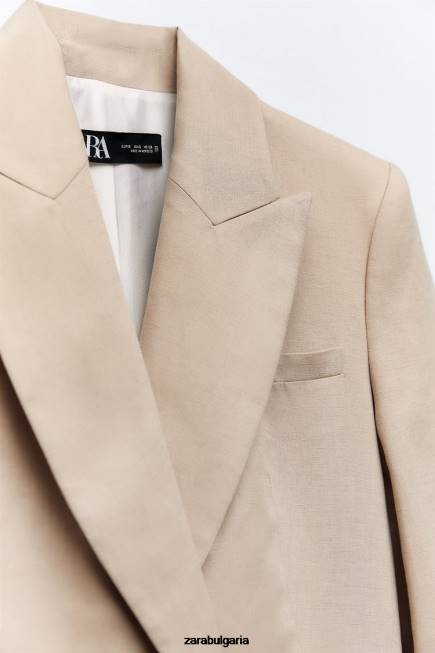 Zara облекло 66FT183 Жени двуредно сако от ленена смес пясък