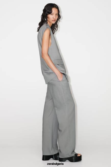 Zara облекло 66FT184 Жени голяма жилетка от смесен лен сиво