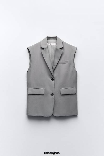 Zara облекло 66FT184 Жени голяма жилетка от смесен лен сиво