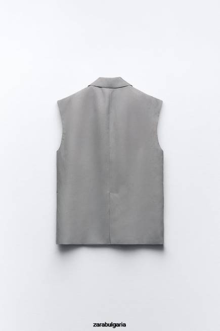 Zara облекло 66FT184 Жени голяма жилетка от смесен лен сиво