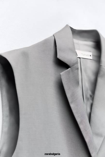 Zara облекло 66FT184 Жени голяма жилетка от смесен лен сиво