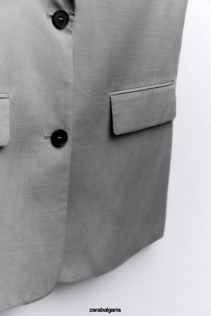 Zara облекло 66FT184 Жени голяма жилетка от смесен лен сиво