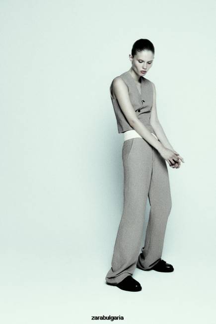 Zara облекло 66FT185 Жени асиметрична двуредна жилетка ограничено издание сиво