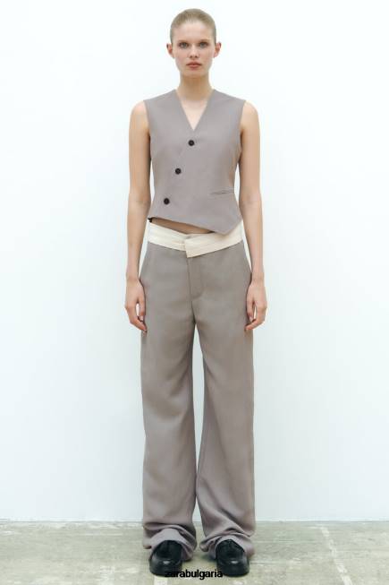 Zara облекло 66FT185 Жени асиметрична двуредна жилетка ограничено издание сиво