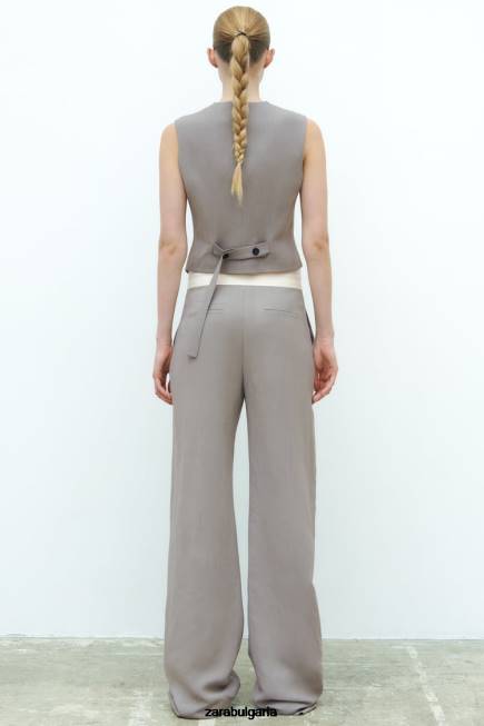 Zara облекло 66FT185 Жени асиметрична двуредна жилетка ограничено издание сиво