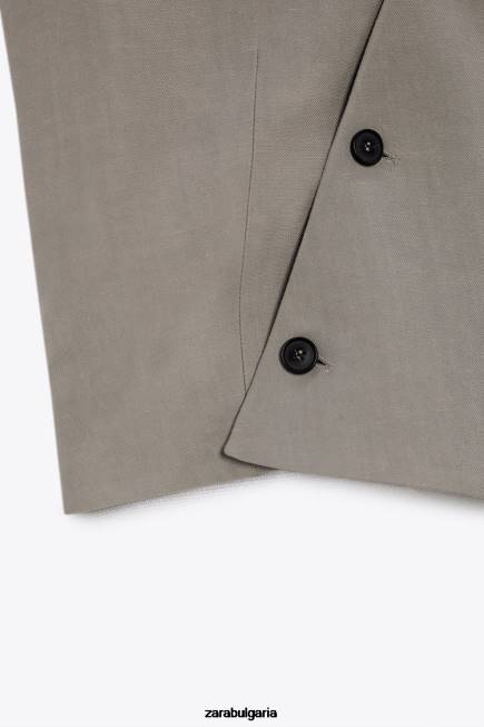 Zara облекло 66FT185 Жени асиметрична двуредна жилетка ограничено издание сиво