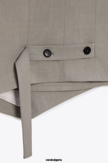 Zara облекло 66FT185 Жени асиметрична двуредна жилетка ограничено издание сиво