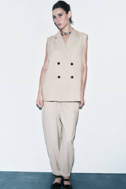 Zara облекло 66FT187 Жени увийте жилетка пясък
