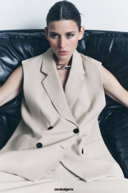 Zara облекло 66FT187 Жени увийте жилетка пясък