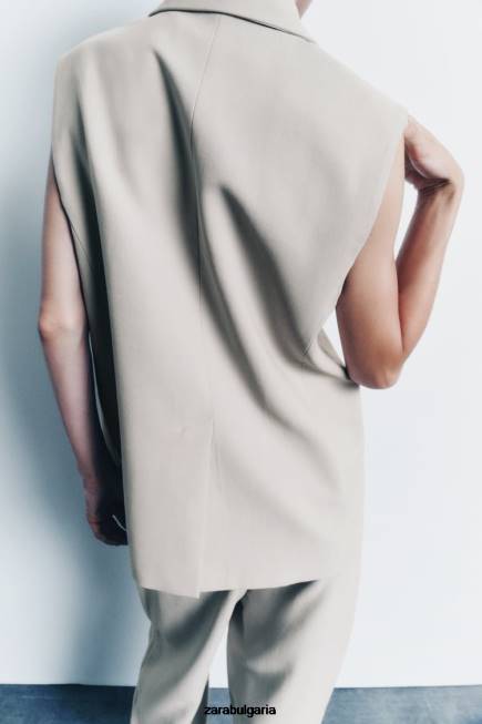 Zara облекло 66FT187 Жени увийте жилетка пясък