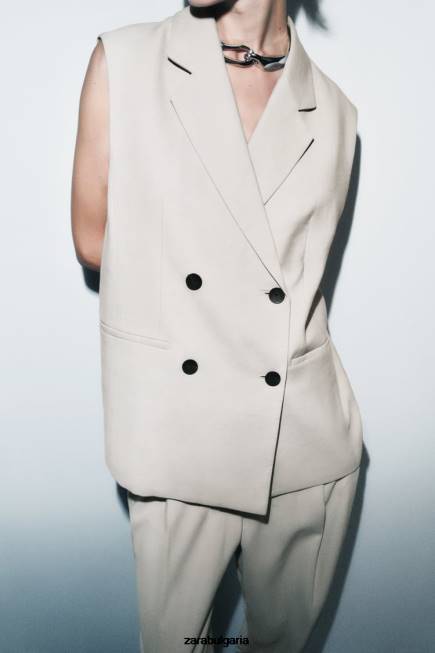 Zara облекло 66FT187 Жени увийте жилетка пясък