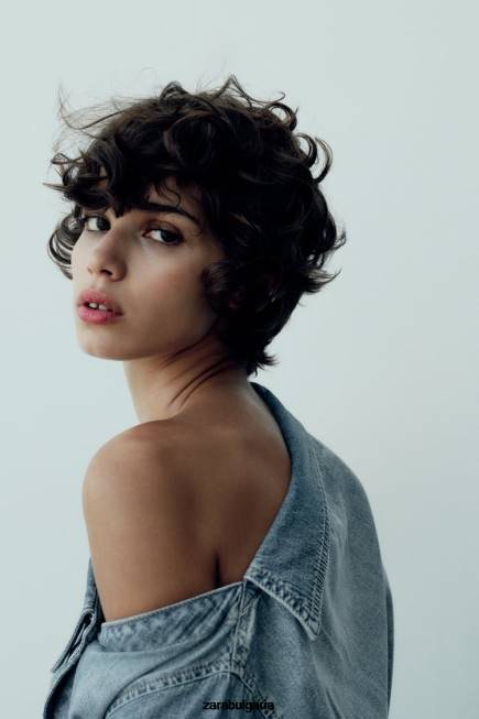 Zara облекло 66FT287 Жени trf асиметрична дънкова риза светло синьо