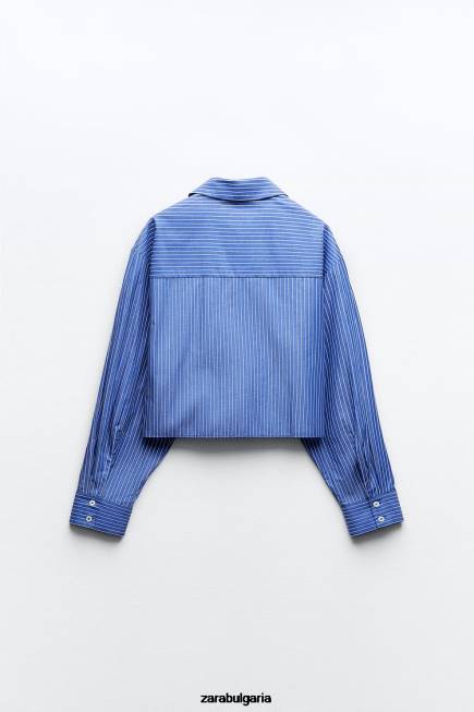 Zara облекло 66FT288 Жени раирана изрязана риза синьо/бяло