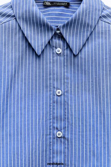 Zara облекло 66FT288 Жени раирана изрязана риза синьо/бяло