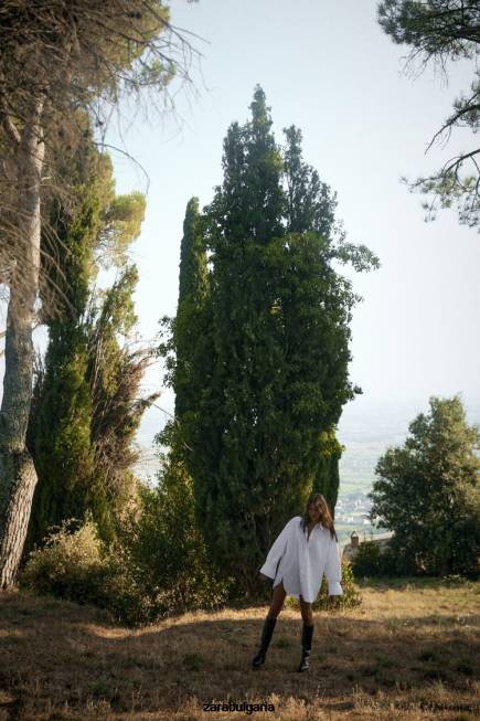 Zara облекло 66FT289 Жени риза с големи маншети на райета бяло