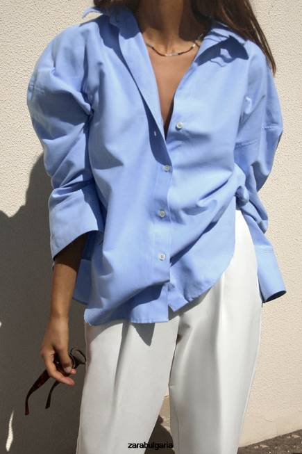 Zara облекло 66FT290 Жени оксфордска риза небесно синьо