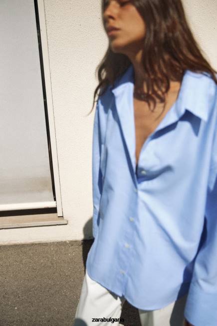 Zara облекло 66FT290 Жени оксфордска риза небесно синьо