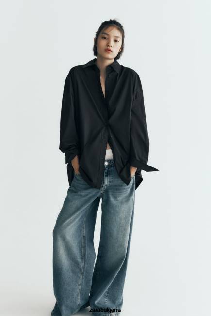 Zara облекло 66FT291 Жени голяма риза от поплин черен