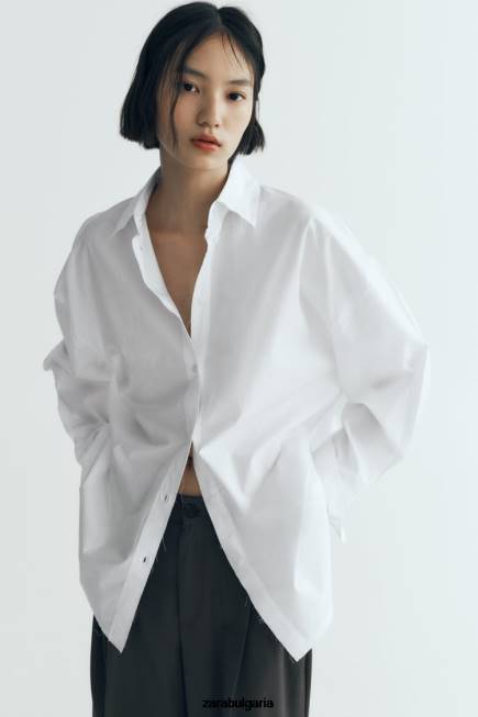 Zara облекло 66FT292 Жени голяма риза от поплин бяло