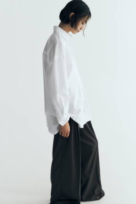 Zara облекло 66FT292 Жени голяма риза от поплин бяло