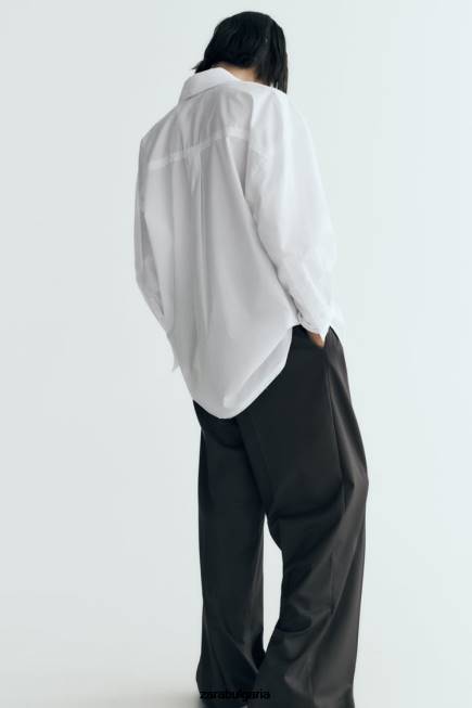 Zara облекло 66FT292 Жени голяма риза от поплин бяло