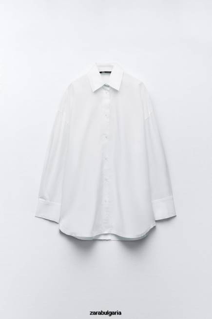 Zara облекло 66FT292 Жени голяма риза от поплин бяло