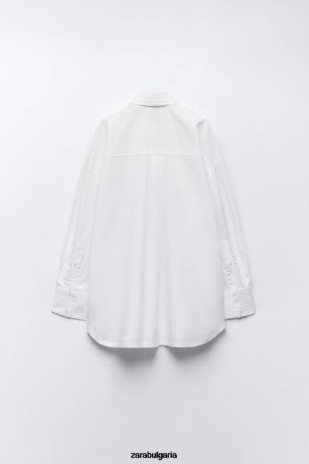 Zara облекло 66FT292 Жени голяма риза от поплин бяло