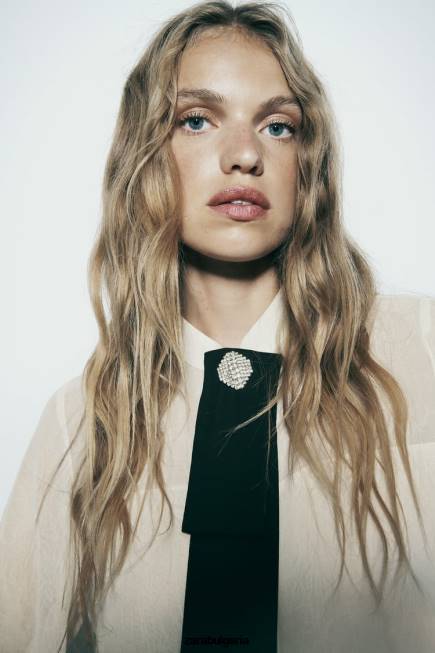 Zara облекло 66FT293 Жени вратовръзка с вид на бръчки екрю