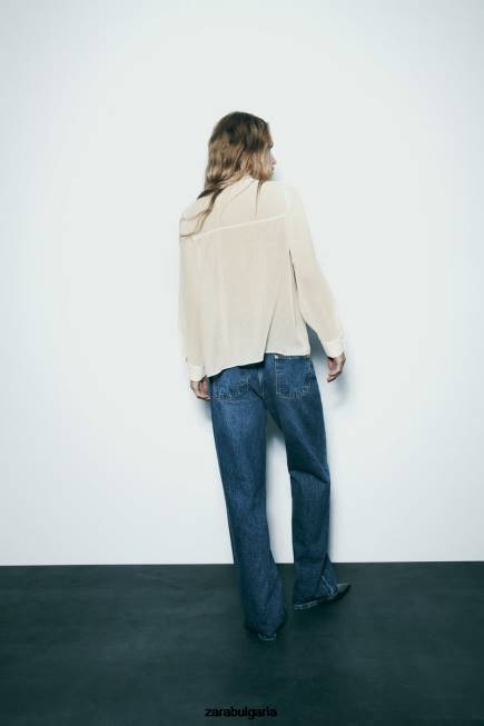 Zara облекло 66FT293 Жени вратовръзка с вид на бръчки екрю