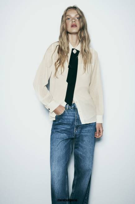 Zara облекло 66FT293 Жени вратовръзка с вид на бръчки екрю