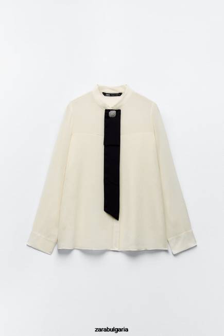 Zara облекло 66FT293 Жени вратовръзка с вид на бръчки екрю