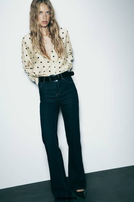 Zara облекло 66FT295 Жени риза на точки екрю/черно