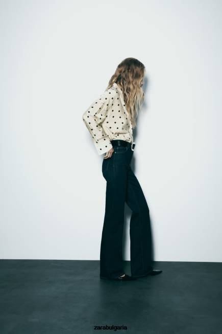 Zara облекло 66FT295 Жени риза на точки екрю/черно