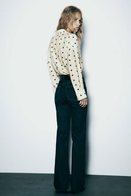 Zara облекло 66FT295 Жени риза на точки екрю/черно