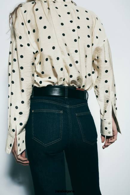 Zara облекло 66FT295 Жени риза на точки екрю/черно