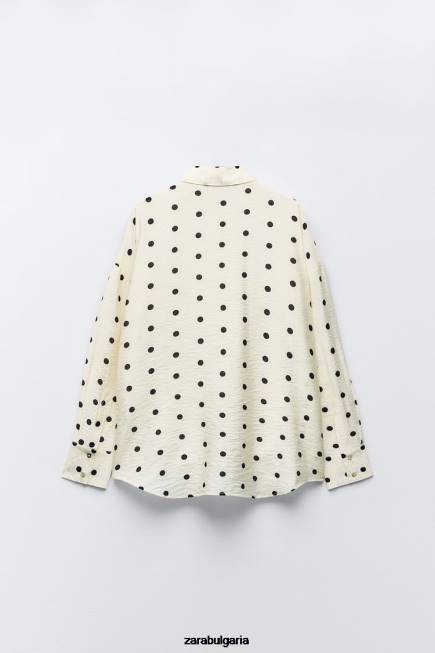 Zara облекло 66FT295 Жени риза на точки екрю/черно
