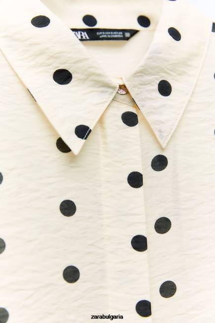 Zara облекло 66FT295 Жени риза на точки екрю/черно