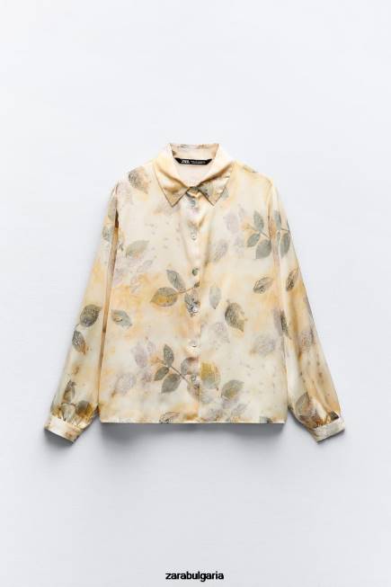 Zara облекло 66FT298 Жени сатенена риза с щампа многоцветен