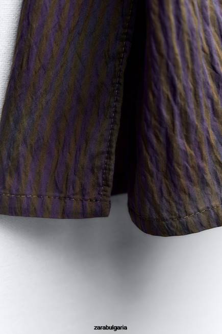 Zara облекло 66FT299 Жени zw колекция мулти/позиционна минималистична раирана риза кафяво/синьо