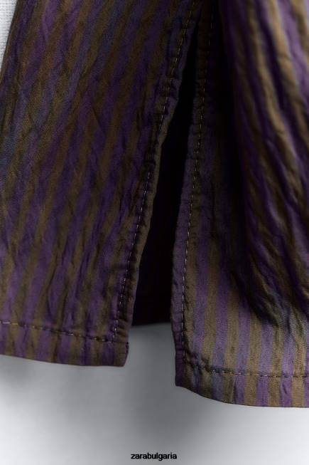 Zara облекло 66FT299 Жени zw колекция мулти/позиционна минималистична раирана риза кафяво/синьо