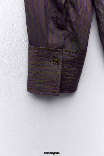 Zara облекло 66FT299 Жени zw колекция мулти/позиционна минималистична раирана риза кафяво/синьо