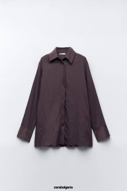 Zara облекло 66FT299 Жени zw колекция мулти/позиционна минималистична раирана риза кафяво/синьо