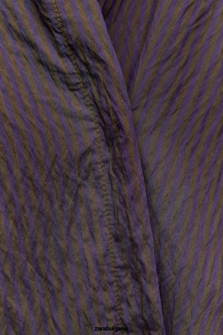 Zara облекло 66FT299 Жени zw колекция мулти/позиционна минималистична раирана риза кафяво/синьо