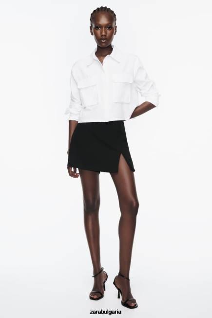 Zara облекло 66FT304 Жени изрязана оксфордска риза бяло