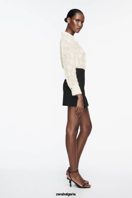 Zara облекло 66FT308 Жени структурирана риза на цветя екрю