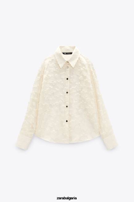 Zara облекло 66FT308 Жени структурирана риза на цветя екрю