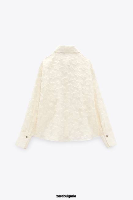 Zara облекло 66FT308 Жени структурирана риза на цветя екрю