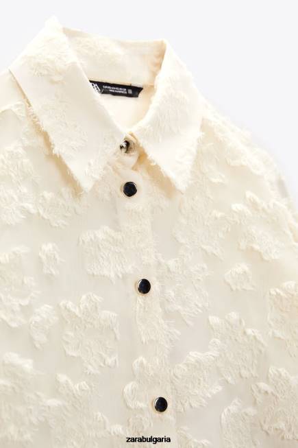 Zara облекло 66FT308 Жени структурирана риза на цветя екрю