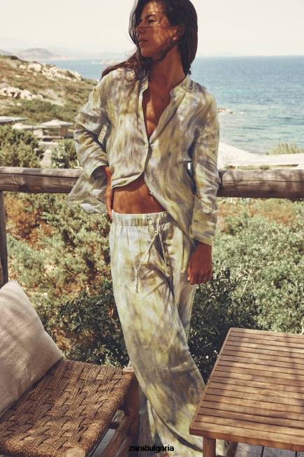 Zara облекло 66FT325 Жени блуза с щампа рами жълто