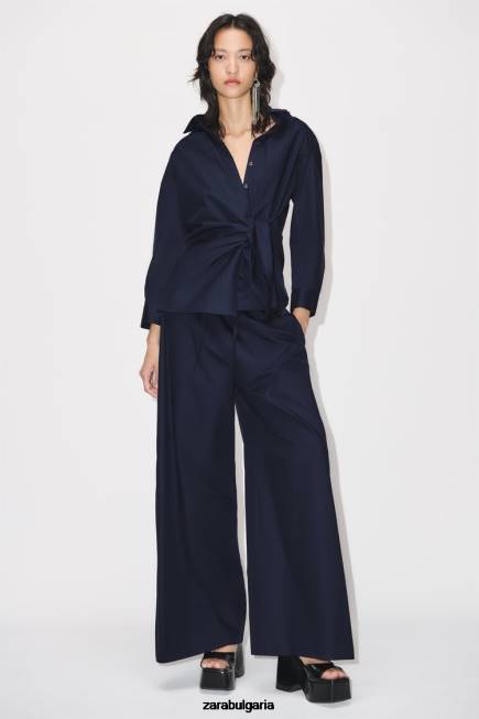 Zara облекло 66FT327 Жени риза от поплин тъмносин